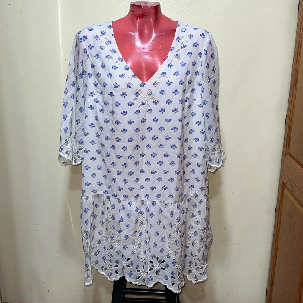 Anthropologie Cream and Blue Floral Dress - Picture 2 of 5